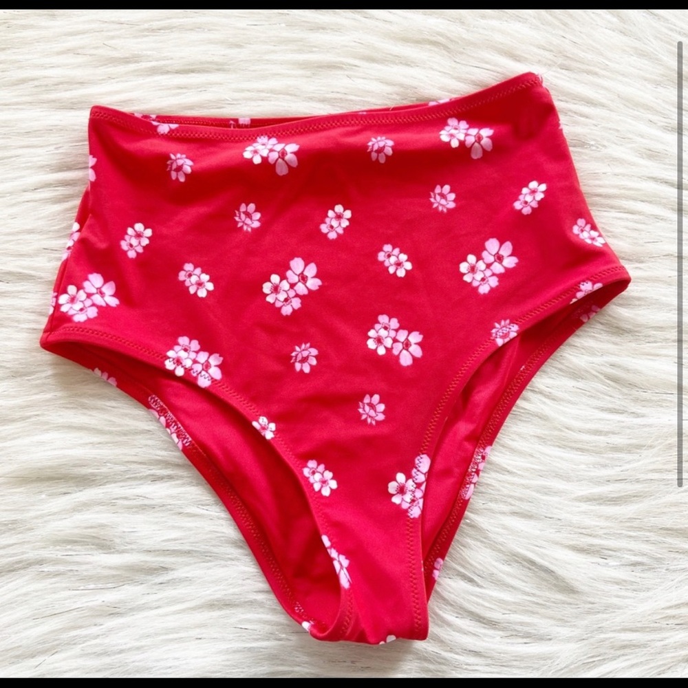 Aerie Red Floral High Waisted Bikini Swim Bottom